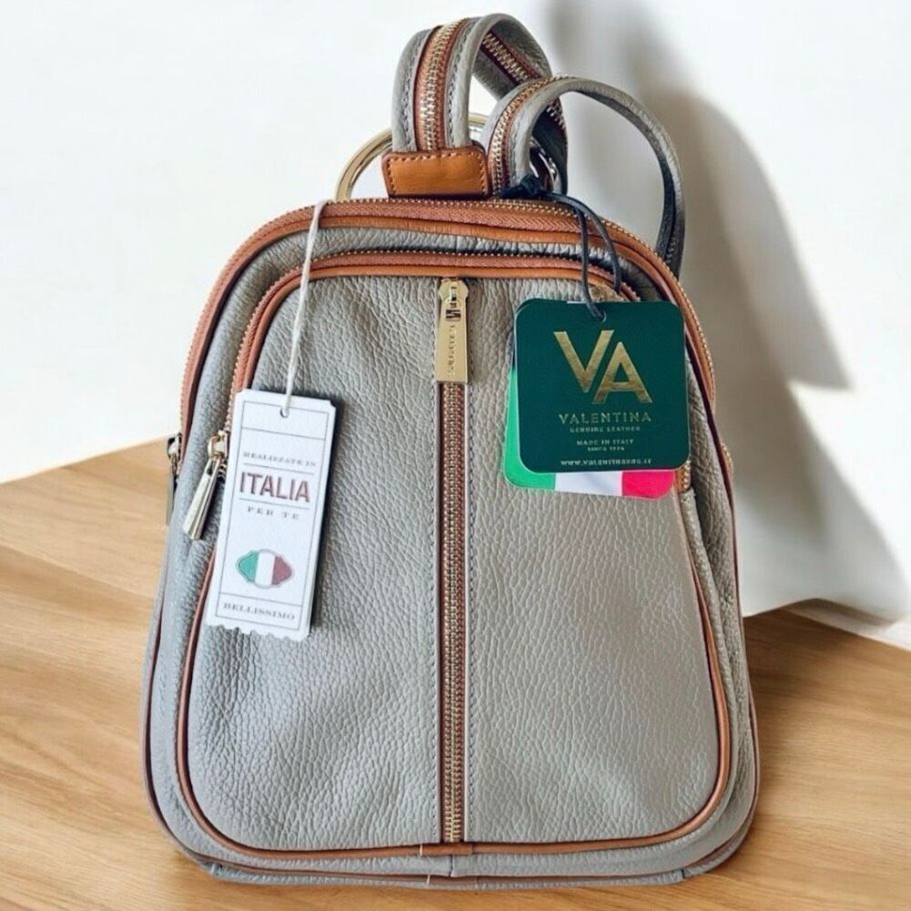 NWT Gorgeous Valentina Tan Italian Genuine Leather Convertible Sling Backpack Ba